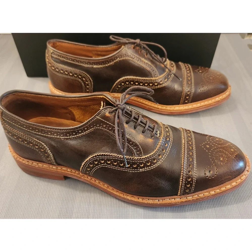 Allen Edmonds Strandmok Brown Leather Cap Toe Brogue Oxford Shoes Mens 9.5